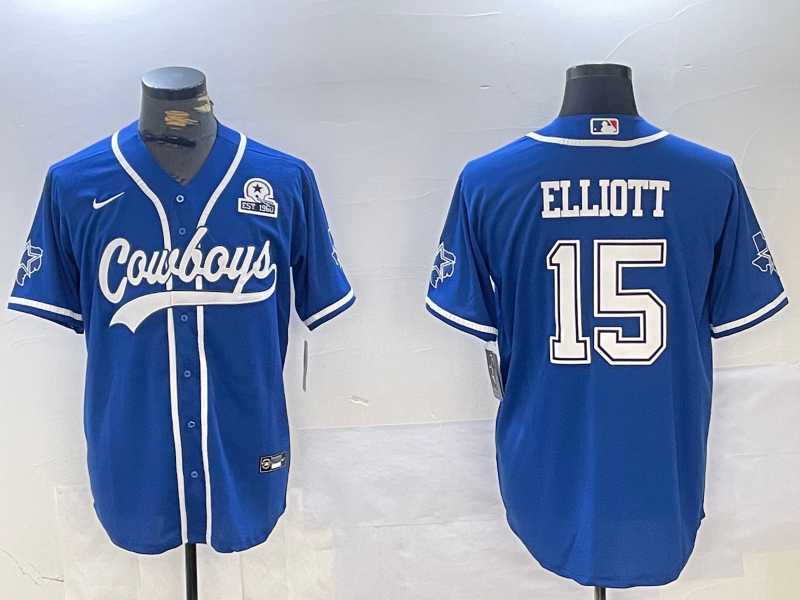 Men%27s Dallas Cowboys #15 Ezekiel Elliott Light Blue With 1960 Patch Cool Base Stitched Baseball Jersey->dallas cowboys->NFL Jersey